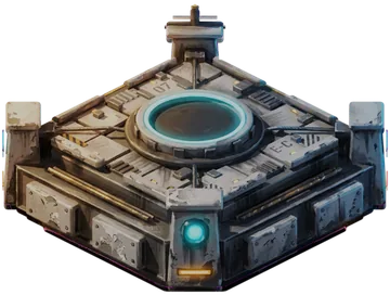 A square fortress hull with a glowing turret ring.