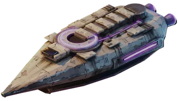 A long lance-shaped hull with a violet mount ring.